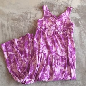 Purple Tie-Dye Cotton Ruffle Sleeveless Maxi Dress